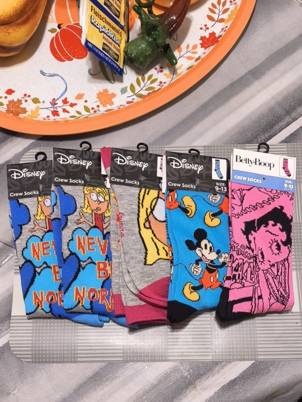 Disney Mickey & Cartoon Crew Socks Variety Pack - Blue, Pink, Gray, Black